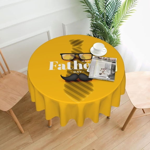 Happy Fathers Day Tablecloth Round 60 Inch for Fathers Day Decorations,Table Cover Washable Polyester Table Cloth for Kitchen Party Picnic Dining Decor