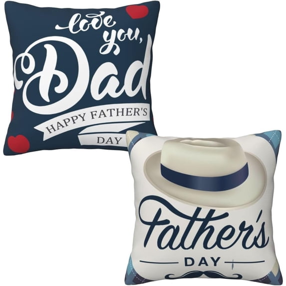 Happy Fathers Day Throw Pillow Covers 18x18 inch Set of 2 Outdoor and Indoor Decorative Pillow Cover for Patio Garden Living Room Bed Sofa