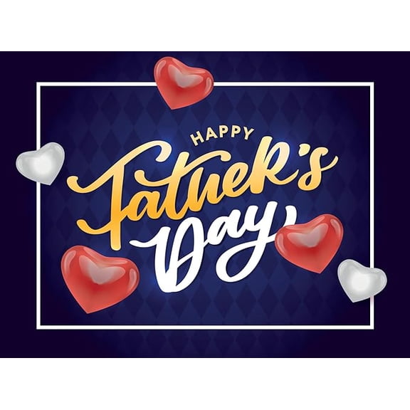 Happy Fathers Day with Hearts & Blue Diamond Plaid Background Edible Image Cake Topper for Quarter Sheet Cake, by Tnct. (1 Count)