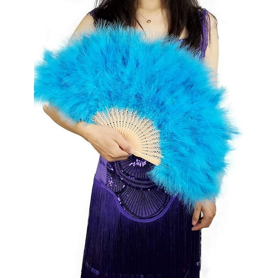 Happy Feather Handheld Marabou Feather Fan, 1920s Vintage Style Flapper Hand Fan for Costume Party and Dancing-WHITE