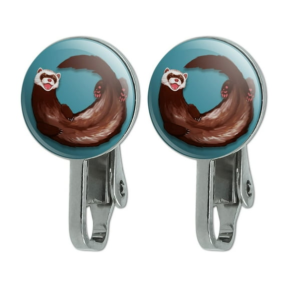 Happy Ferret Novelty Clip-On Stud Earrings