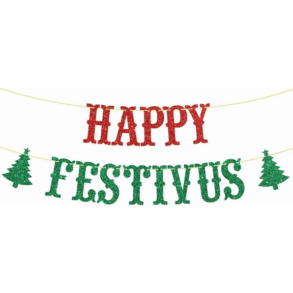 Happy Festivus Banner Spanish Christmas Party Happy New Year Happy Holiday Christmas Feliz Navidad Party Decorations Supplies Green Red Glitter