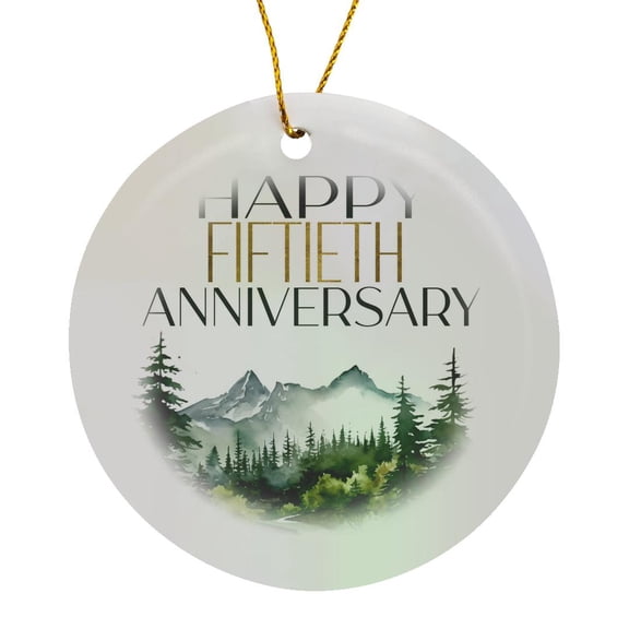 3drose, Happy Fiftieth Anniversary Forest Scene, Circle Porcelain Ornament
