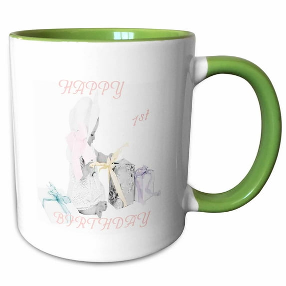 3drose, Happy First Birthday, 11oz Two-tone Green Mug
