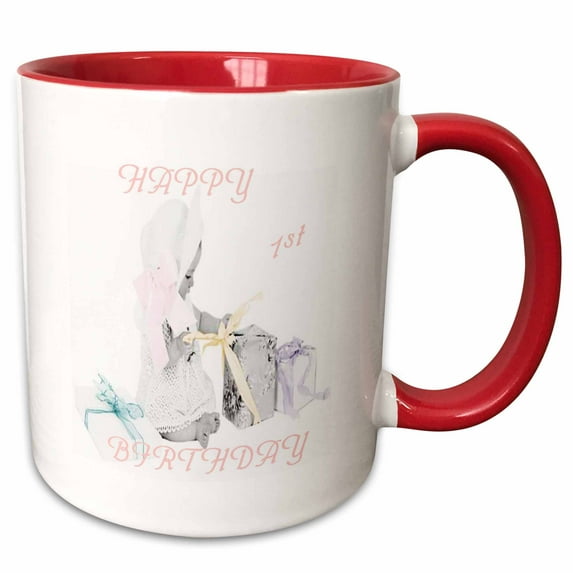 3drose, Happy First Birthday, 11oz Two-tone Red Mug