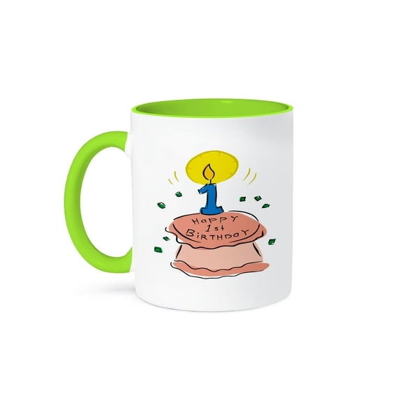 3drose, Happy First Birthday, 15oz Two-tone Green Mug