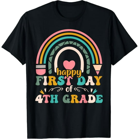 Happy First Day Of 4th Grade Rainbow Back To School Teacher T-Shirt