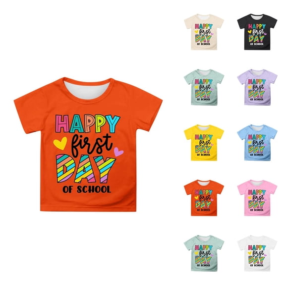 Happy First Day Of School Girls T Shirts Crewneck Short Sleeve Back to School Kids Clothes 3-13 Years