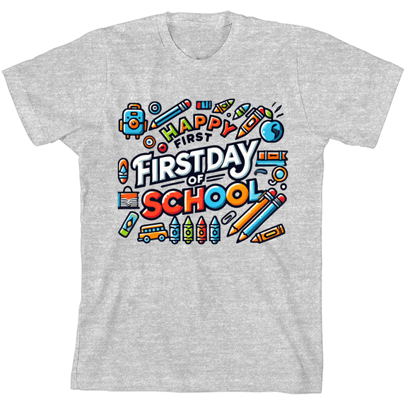 Happy First Day of School Adult Heather Gray Crew Neck Short Sleeve Tee-Large
