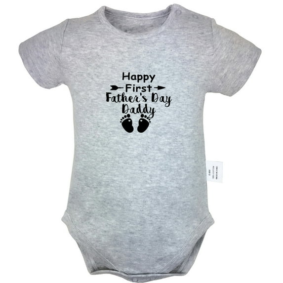 Happy First Father's Day Daddy Funny Rompers For Babies, Newborn Baby Unisex Bodysuits, Infant Jumpsuits, Toddler 0-24 Months Kids One-Piece Oufits (Gray, 0-6 Months)