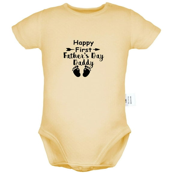Happy First Father's Day Daddy Funny Rompers For Babies, Newborn Baby Unisex Bodysuits, Infant Jumpsuits, Toddler 0-24 Months Kids One-Piece Oufits (Yellow, 0-6 Months)