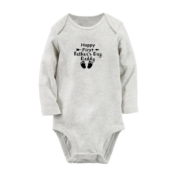 Happy First Father's Day Daddy Novelty Rompers, Newborn Baby Unisex Bodysuits, Infant Jumpsuits, Toddler 0-12 Months Kids Long Sleeves Oufits (Gray, 6-12 Months)