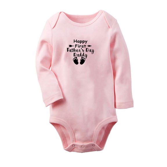 Happy First Father's Day Daddy Novelty Rompers, Newborn Baby Unisex Bodysuits, Infant Jumpsuits, Toddler 0-12 Months Kids Long Sleeves Oufits (Pink, 0-6 Months)