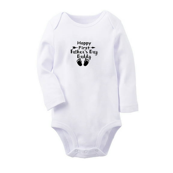 Happy First Father's Day Daddy Novelty Rompers, Newborn Baby Unisex Bodysuits, Infant Jumpsuits, Toddler 0-12 Months Kids Long Sleeves Oufits (White, 6-12 Months)
