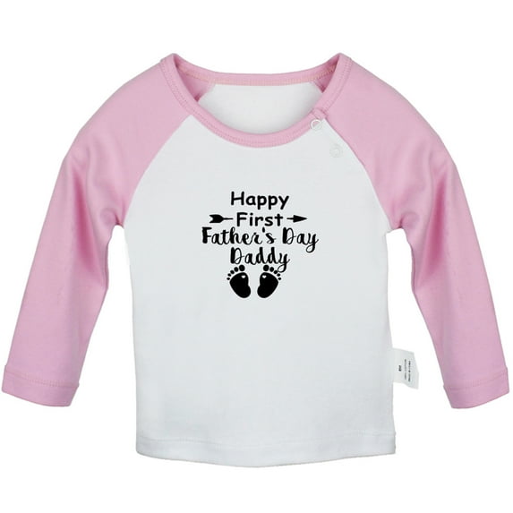 Happy First Father's Day Daddy Novelty T shirt For Baby, Newborn Babies T-shirts, Infant Tops, 0-24M Kids Graphic Tees Clothing (Long Pink Raglan T-shirt, 6-12 Months)