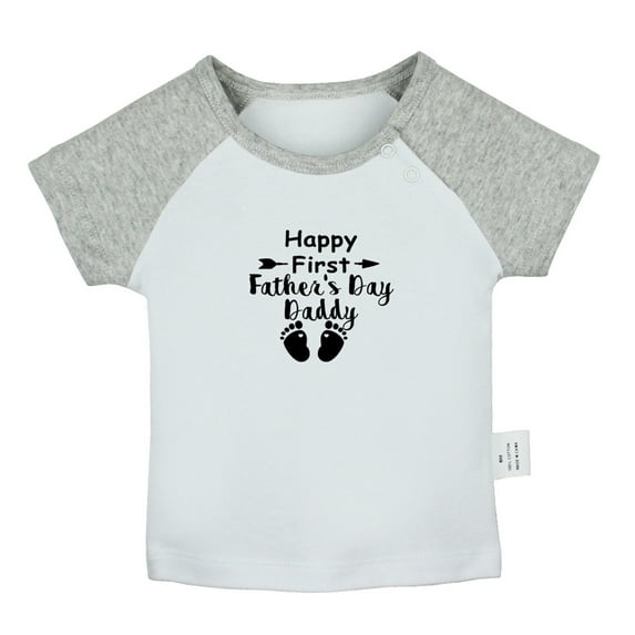 Happy First Father's Day Daddy Novelty T shirt For Baby, Newborn Babies T-shirts, Infant Tops, 0-24M Kids Graphic Tees Clothing (Short Gray Raglan T-shirt, 0-6 Months)