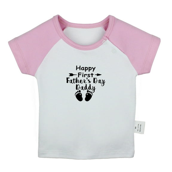 Happy First Father's Day Daddy Novelty T shirt For Baby, Newborn Babies T-shirts, Infant Tops, 0-24M Kids Graphic Tees Clothing (Short Pink Raglan T-shirt, 6-12 Months)