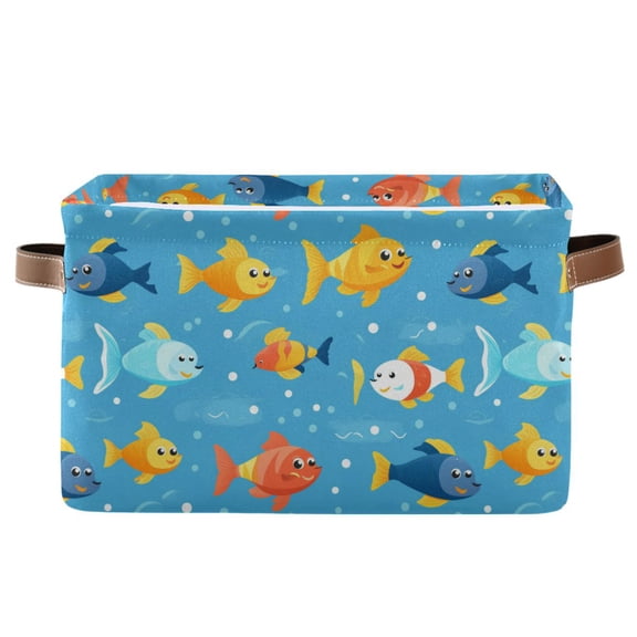 Happy Fish on Sea Storage Bins with Handle Fabric Organizer Basket Foldable Box 1 Pack 14.2x10.2x8.3
