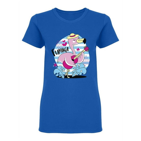 Happy Flamingo Playing Guitar Shaped T-Shirt Women -Image by Shutterstock, Female Medium