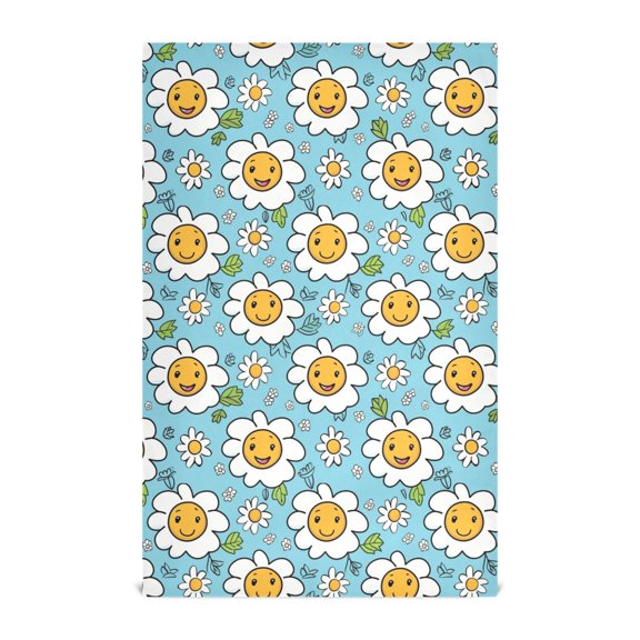 Happy Flower Pattern Kitchen Towels Waffle Weave Decorative Tea Towels Multi Use Dishcloths 28x18in