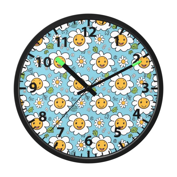 Happy Flower Pattern Wall Clock 12 Inch Voice Activated Night Light Silent Non Ticking