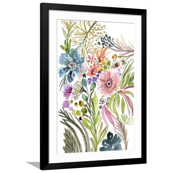 Art.com Happy Flowers I Art Print by Karen Fields, Black Frame Wall Art, 32" x 44"