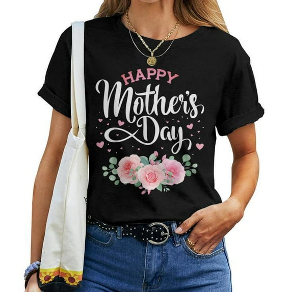Happy With Flowers For Mom And Great Grandma Women T-Shirt, Cute Floral Graphic Tee for Mother's Day, Heartfelt Gift Idea for Moms and Great Grandmas, Vintage Style Family Celebration