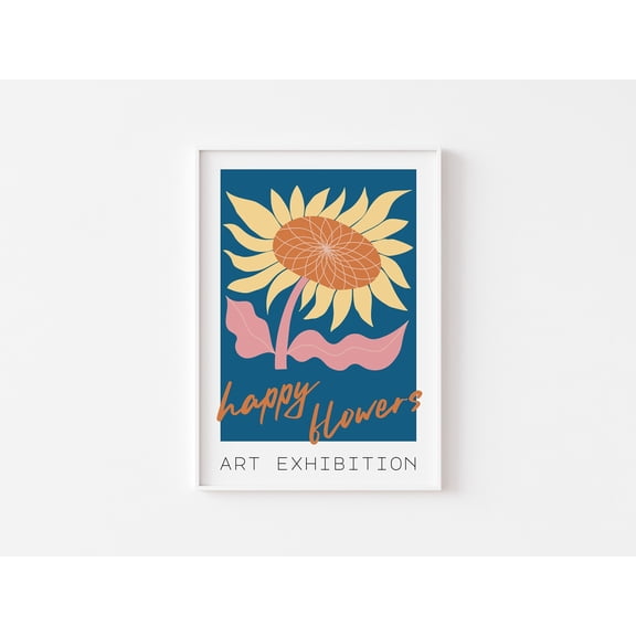 Happy Flowers Print- Flower Gallery Art Exhibition, Abstract Flowers,Retro Colourful Flowers,Botanical Gallery Wall,,Painting Art, Dining Room Wall Decor Ideas, Art Deco Frameless 12x16inch
