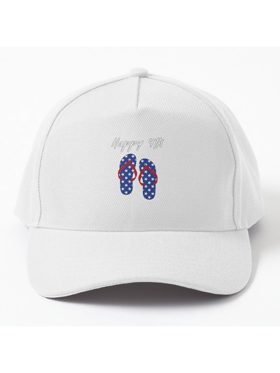 Happy Fourth Flip Flops Baseball Hat, July Fourth Summer Celebration Graphic Design, Classic Cap