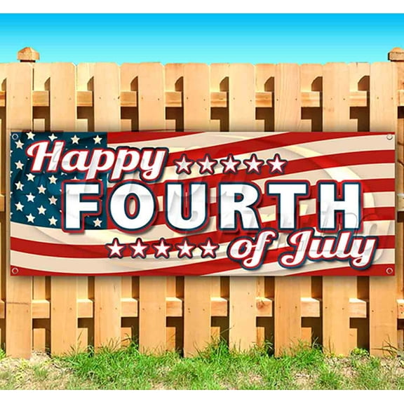 Happy Fourth Of July 13 oz Vinyl Banner With Metal Grommets