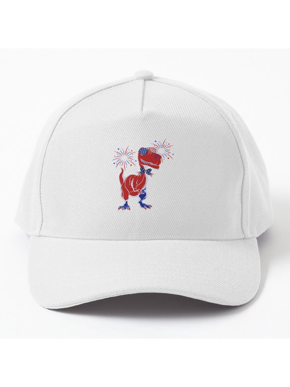Happy Fourth of July T-Rex Baseball Cap, Dinosaur Independence Celebration Design, Classic Hat