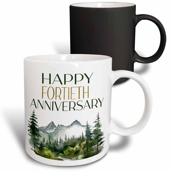 3drose, Happy Fourtieth Anniversary Forest Scene, 11oz Magic Transforming Mug