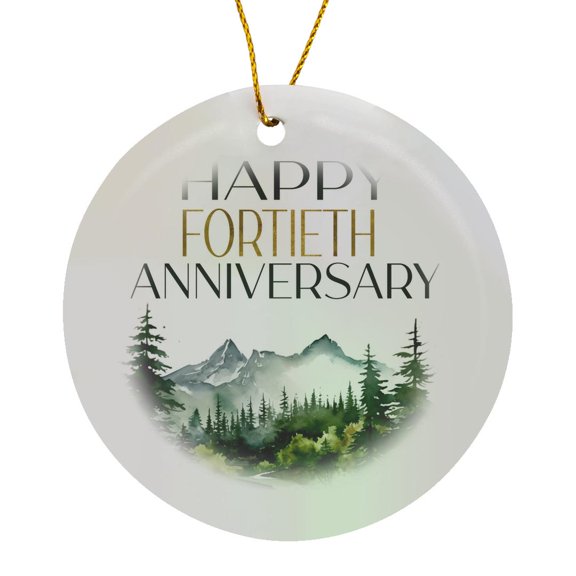 3drose, Happy Fourtieth Anniversary Forest Scene, Circle Porcelain Ornament