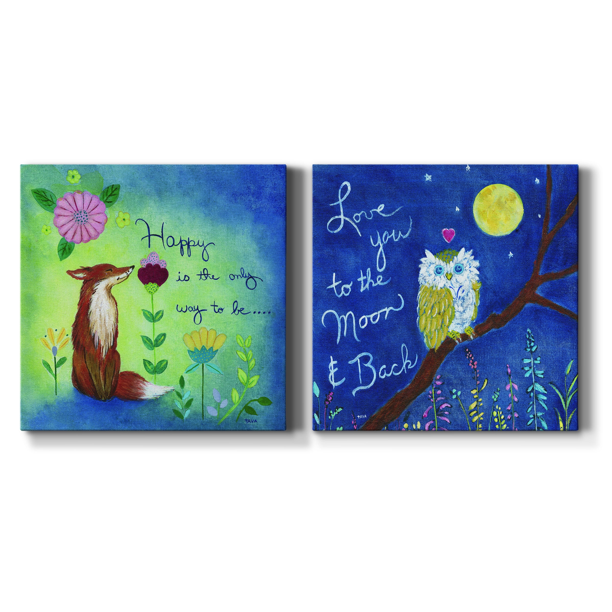 Happy Fox - Premium Gallery Wrapped Canvas - Ready to Hang Set of 2 - 16 x 16 Each