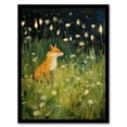 thumbnail image 1 of Happy Fox in White Flower Meadow at Night Oil Painting Orange Green Spring Field Kids Bedroom Art Print Framed Poster Wall Decor 12x16 inch, 1 of 5