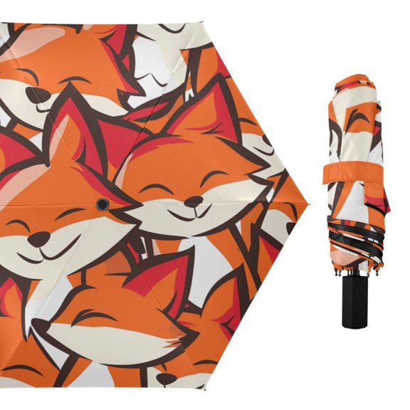 Happy Foxes Face Compact Sun Umbrella Windproof Travel Umbrellas for Rain Strong Portable UV Protection