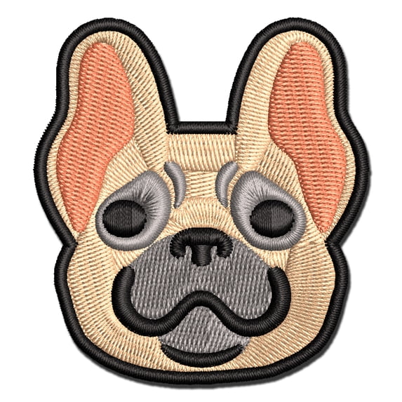 Happy French Bulldog Frenchie Dog Head Applique Multi-Color Embroidered Iron-On Patch - 3 Inch Medium