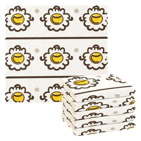 Happy Fried Egg Pattern Dish Towels 6 Pack Kitchen Cleaning Dish Cloths Absorbent Reuseable Cleaning Cloths 11'' x 11''