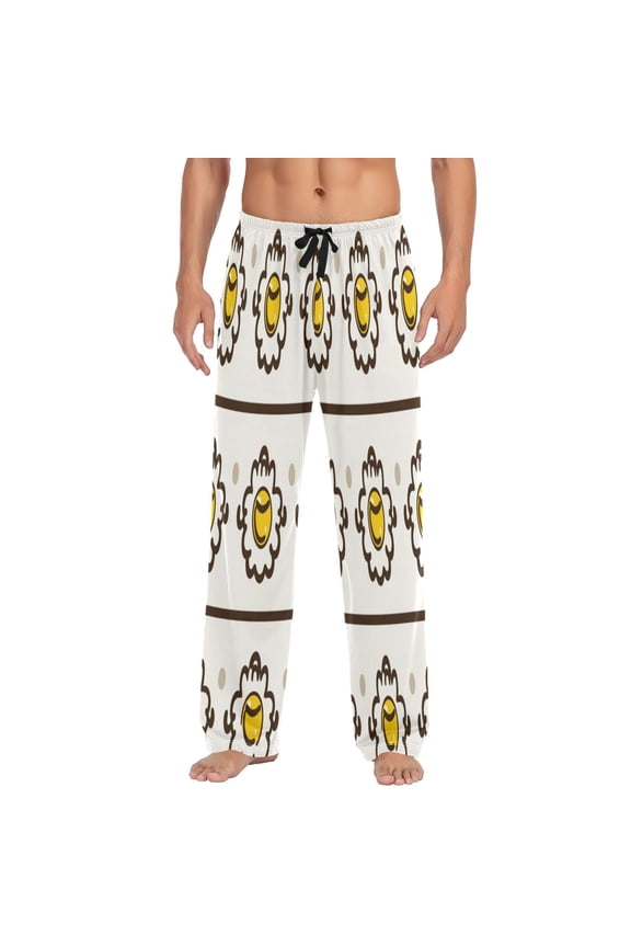 Happy Fried Egg Pattern Men's Lightweight Pajama Bottoms Stretch Elastic Waist Side Pockets Spring Fall