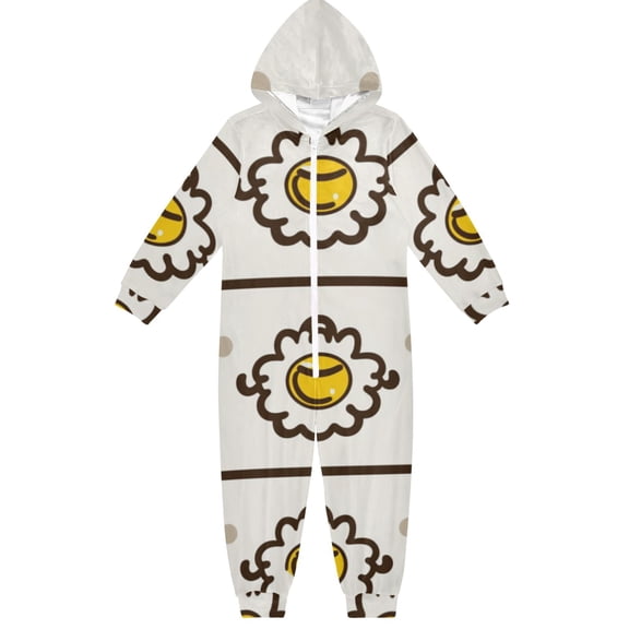 Happy Fried Egg Pattern One Piece Pajamas Soft Jumpsuit Cozy Sleep and Play Romper Zipper and Pockets 7-8T