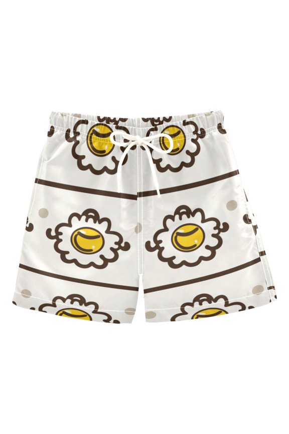 Happy Fried Egg Pattern Swim Trunks Quick Dry Beach Pool Board Shorts Lightweight Stylish Print Sizes 2T to XL