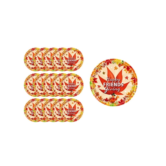 Happy Friends Giving Disposable Party Tableware, Maple Leaf Turkey Theme, Food-Safe Paper Dining Tabletop Tableware for Thanksgiving Halloween Gatherings Home Decor(Plates)