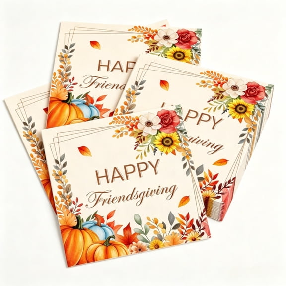 Happy Friendsgiving Napkins Disposable Thanksgiving for Birthday, Party Decoration 60 Pcs