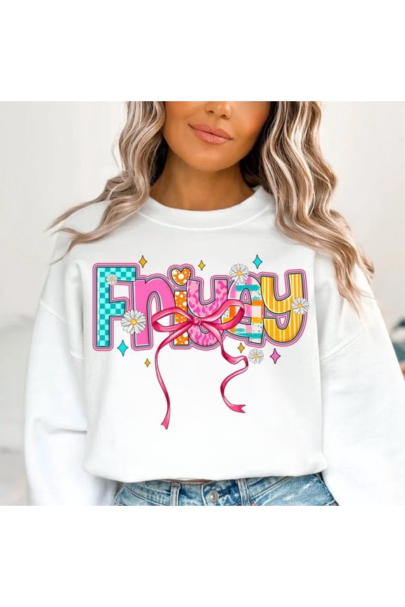 Happy Friyay Sweatshirt, Retro Friyay Checkered Shirt, Friday Teacher Shirt, Checkered Coquette Bow Shirt, Back to School Sweatshirt