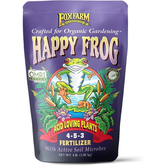 Happy Frog Acid Loving Plants Fertilizer - Organic Slow Release Fertilizer for Azaleas, Rhododendrons, Blueberries & More - Contains Mycorrhizal Fungi & Soil Microbes - OMRI Listed - 4 lb