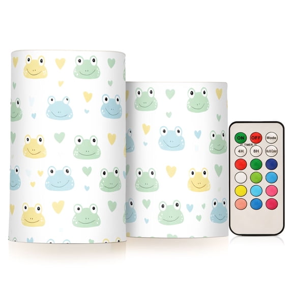 Happy Frog Hearts Flameless LED Candle Set with Remote, Battery Operated Color Changing Pillar Candles, Set of 2