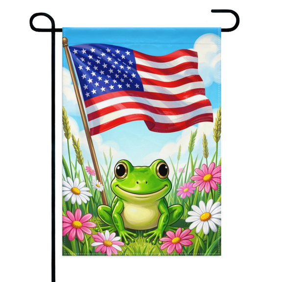 Happy Frog Patriotic Garden Flag 12×18in Double Sided Cute American Flag & Frog Decor For Outdoor Porch Patio Lawn Yard Home