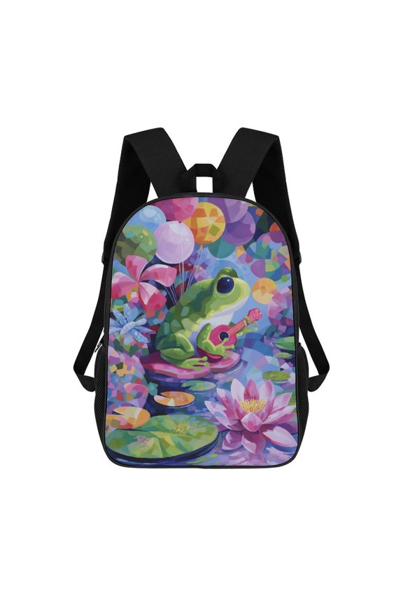 Happy Frog Plays Ukulele Balloons Travel Backpack 17 Inch Laptop Bag Student Backpack