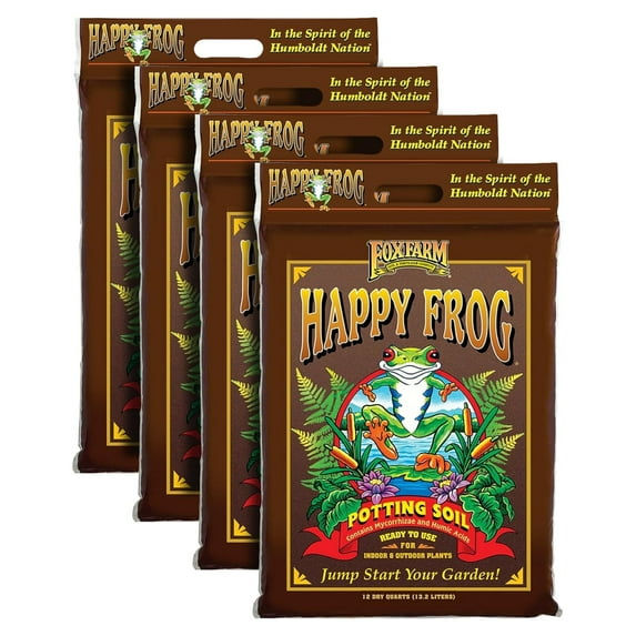 Happy Frog Potting Soil, 12qt – for Indoor/Outdoor Container Plants, Improves Root Efficiency, pH Adjusted for Optimal Nutrient Uptake – Contains Microbes and Humic Acids (Pack of 4)