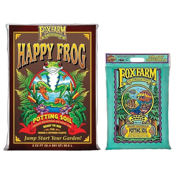Happy Frog Potting Soil, 2cu ft, and Ocean Forest Potting Soil, 12qts (Pack of 2) - for Nurturing Plants and Healthy Growth